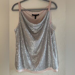White House Black Market, XL, silver sequin, cowl neck cami